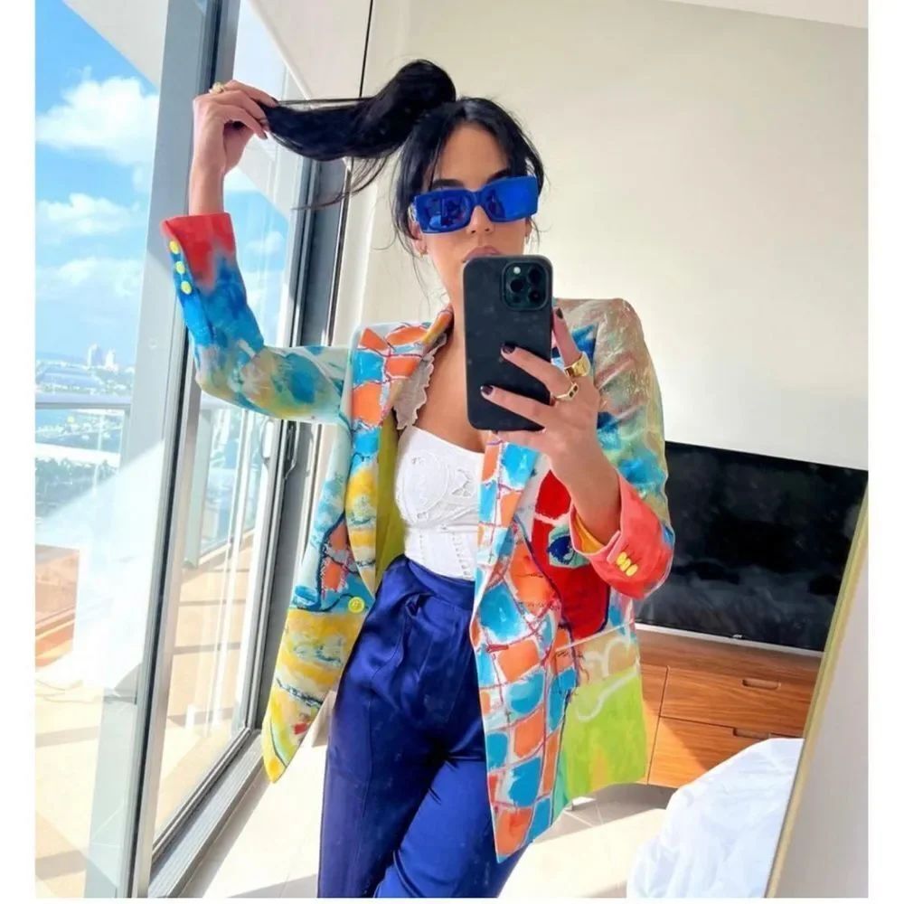 Alice + Olivia Colorful Abstract Faces Women's Blazer